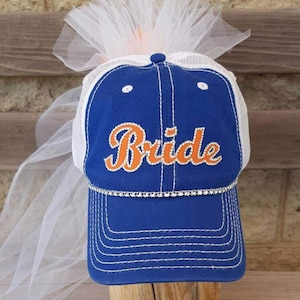 Baseball Bachelorette Hats, Bride Baseball Cap with veil, Baseball Bride Hats, Bride Baseball Caps-Match your favorite team!