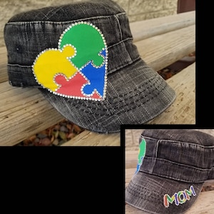 Autism Hat, Autism Mom Hat, Rhinestone Autism Mom Hat, Bling Autism Puzzle Heart Hat, Autism Awareness Hat, Proud Autism Mom Hat