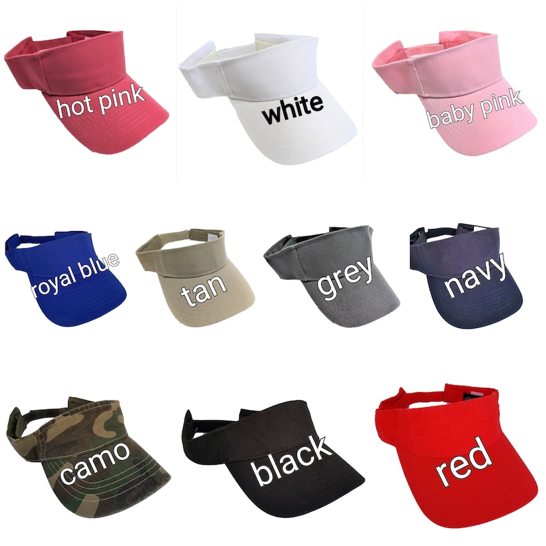 K&ouml;nnte beinhalten: Zehn verschiedene farbige Visierkappen. Die Farben sind pink, wei&szlig;, babyrosa, royalblau, braun, grau, marine, camouflage, schwarz und rot.
