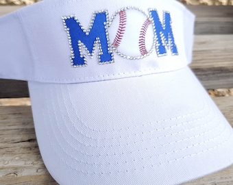 Rhinestone Baseball Mom Sun Visors, Baseball Mom Hats and Sun Visors, Sports Mom Visors, Custom Baseball Sun Visors in your team colors