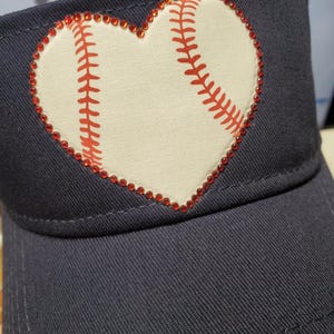 Baseball Mom Sun Visor, Baseball Heart Hat, Baseball Mom Bling Heart Visor, Baseball Heart Sun Visor, Love Baseball Heart Hat image 8