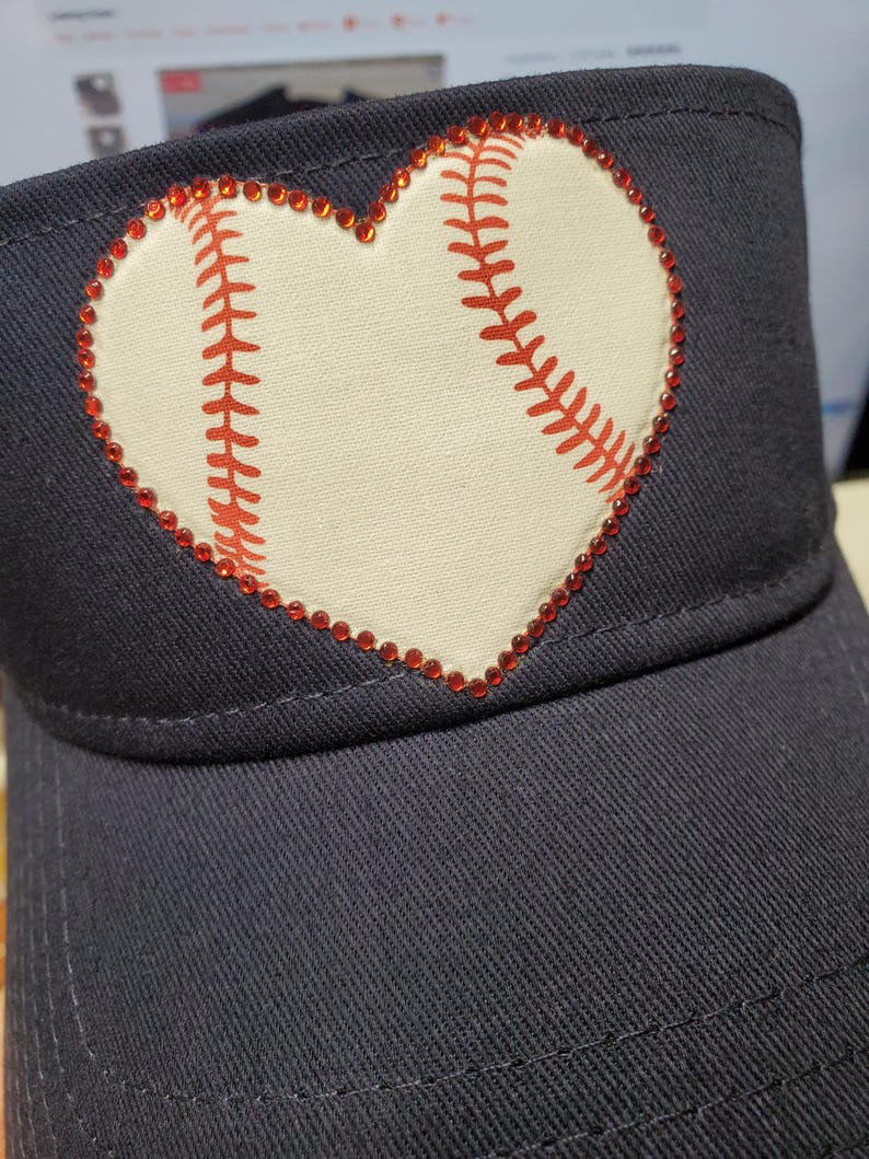 Baseball Mom Sun Visor, Baseball Heart Hat, Baseball Mom Bling Heart Visor, Baseball Heart Sun Visor, Love Baseball Heart Hat image 8