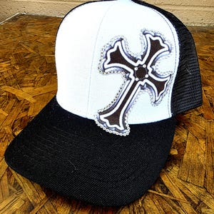 Rhinestone Cross Hat, Bling Cross Dad Hats and Trucker Caps, Contrast stitching and super shiny rhinestones set this custom bling hat apart!