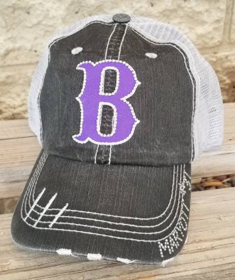 Varsity Letter B Baseball Mom Hat Rhinestone Letter Hat | Etsy