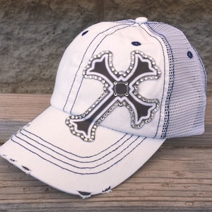 Cross hats- rhinestone cross mesh trucker caps- Many colors available, Scroll through pictures to see other colors!