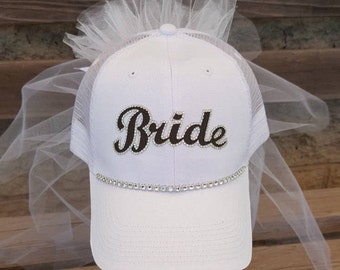 Bride Baseball Cap, Custom Bride hats made in your theme colors or favorite baseball team perfect for a baseball bachelorette party!