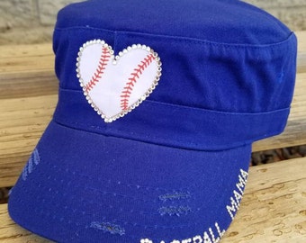 I Love Baseball! Baseball Heart Hat with Rhinestone Baseball Heart and Baseball Mama Personalization-Can be done on trucker hat!