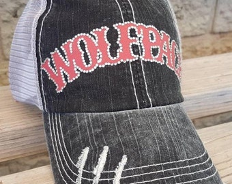 Baseball Mom Trucker Hats with bling, Custom Team Hats for Mom, Bling Baseball Hat, Wolfpack Team Hat