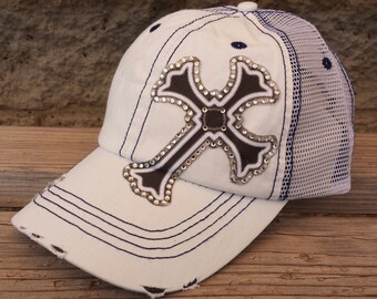 Ladies Brown Tan Gold Glitter Rhinestone CROSS Wings Embroidered Ball Cap Hat Ladies Brown Tan Gold Glitter Rhinestone CROSS Wings Embroidered Ball Cap Hat