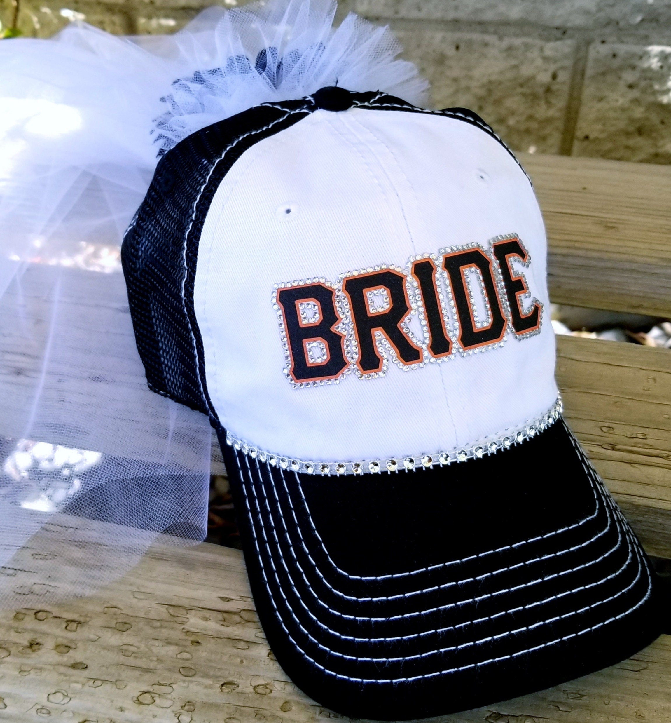 White Bride Baseball Hat with Pink Bow Bach Accessory Wedding Party Fun Amazon.com: Etercycle Bride Hat, Bride to Be Trucker Hat  main image 2