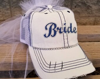 Baseball Bride Hat, Bride Baseball Cap and Veil for Baseball Bride Bachelorette Party-customized for her favorite team!