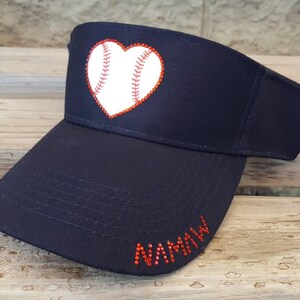 Baseball Mom Sun Visor, Baseball Heart Hat, Baseball Mom Bling Heart Visor, Baseball Heart Sun Visor, Love Baseball Heart Hat image 9