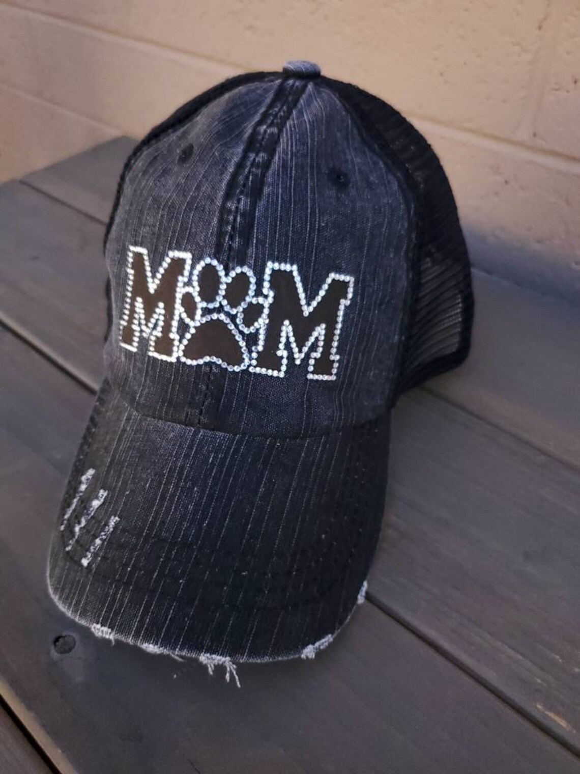Dog Mom Hat Rhinestone Dog Mom Trucker Cap Bling Dog Paw Mom Etsy
