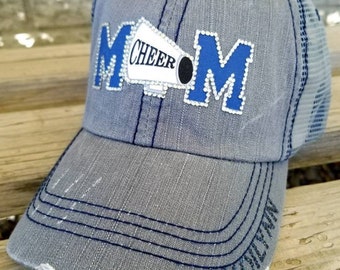 Cheer mom hat, rhinestone cheer hat, custom bling cheer mom hat with cheer megaphone-you choose your colors!