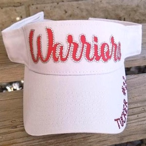 Warriors Baseball Mom Sun Visor, White Sun Visor with Red Warriors Baseball Hat,