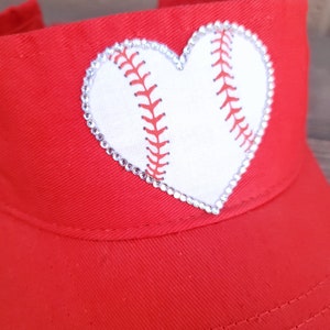 Baseball Mom Sun Visor, Baseball Heart Hat, Baseball Mom Bling Heart Visor, Baseball Heart Sun Visor, Love Baseball Heart Hat image 2