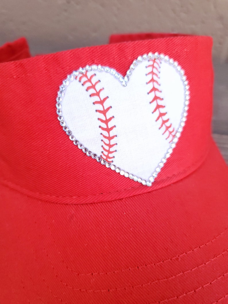 Baseball Mom Sun Visor, Baseball Heart Hat, Baseball Mom Bling Heart Visor, Baseball Heart Sun Visor, Love Baseball Heart Hat image 2