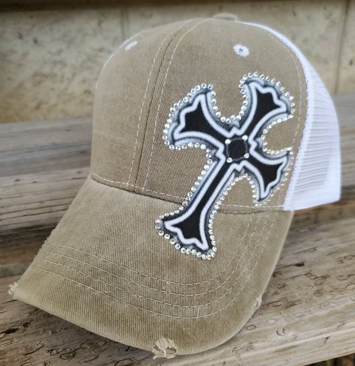 Cross Hats- Rhinestone Cross Mesh Trucker Caps- Many Colors  display picture 2