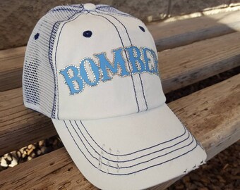 Bling Baseball Mom Hats, Baseball Team Hats, Mom Hats, Custom rhinestone Bombers Baseball Hat