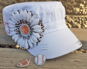 Unique gift for Mom, Custom Baseball Flower Mom Hat/ Multi-sport Hat for Moms with more than one child who plays sports! 3 hats in one!