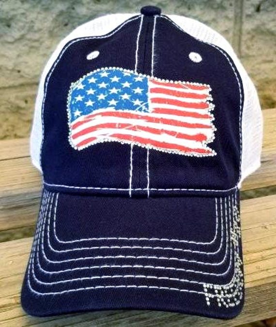 Flag Hat, Fourth of July Hat, Bling Custom USA Hat, 4th of July Hat, Rhinestone Holiday Hat, Freedom Hat, Custom Rhinestone Holiday Hat