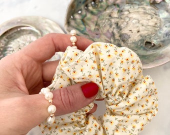 Scrunchie - lemon scrunchies - floral scrunchie - gifts for her - medium scrunchie