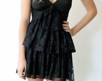 Black Lace Dress, Little Black Dress, Cocktail Dress, Silk Dress, Black Dress with Adjustable Straps, Party Dress with Straps, US Made