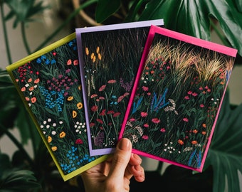 Juego de postales de flores silvestres, Mini impresiones de arte botánico, Juego estacionario botánico, Estante floral, Regalo de dama de planta, Regalo de jardinería