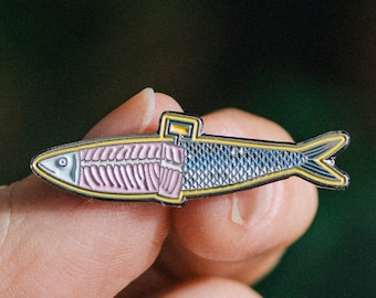 Sardine Pin, Sardine Enamel Pin, Foodie Gifts, Soft Enamel Pin, Sardine Can Pin, Sardine Art, Christmas Gift, Stocking Stuffer, Fun Gifts