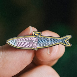 Sardine Pin, Sardine Enamel Pin, Foodie Gifts, Soft Enamel Pin, Sardine Can Pin, Sardine Art, Christmas Gift, Stocking Stuffer, Fun Gifts image 1