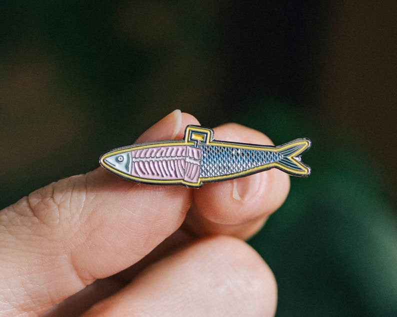 Sardine Pin, Sardine Enamel Pin, Foodie Gifts, Soft Enamel Pin, Sardine Can Pin, Sardine Art, Christmas Gift, Stocking Stuffer, Fun Gifts image 1