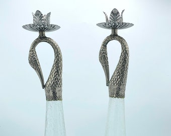 Rare Vintage Chrome and Lucite Swan Candle Holders from artist Frederick Cooper of Chicago