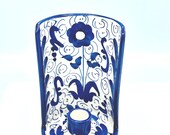 Vintage Hand Painted Candle Holder Spain- Blue and White Floral Wall Sconce