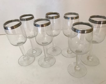 VIntage (7) Sterling Silver Trimmed Cocktail Cordial Glasses - Nice condition- 2 ounces