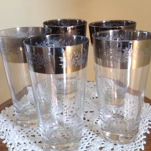 Gorgeous Guardian Service Ombre Set of 5 tumblers Silver Kimiko cocktail highball tumblers floral silvered glass image 1