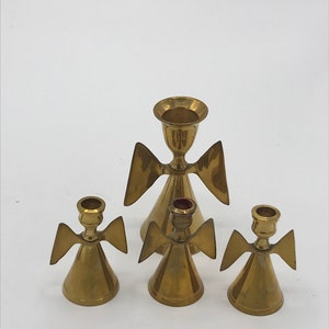 Vintage 4 Piece Brass Candle Holder Set Ascending Angels Christmas India Nice  Patina
