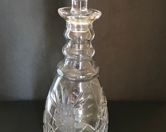 Vintage Lead Crystal Frosted Etched Flower Diamond Cut Decanter 12" Tall-Beautiful Condition