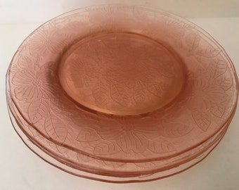 Vintage (4) PC Dogwood or "Apple Blossom" Luncheon Plates from MacBeth Evans Glass Co