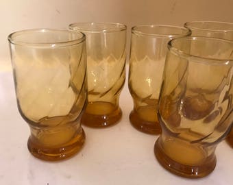 Pretty Set of (6) Amber Swirl  pattern juice drinking glasses-