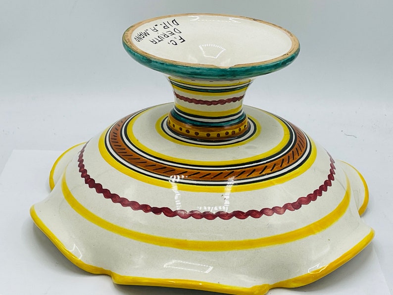 Deruta Floral Hand Painted Italian Art Pottery Ceramic Pedestal Bowl Vintage 9.5 Ricco Pattern image 4