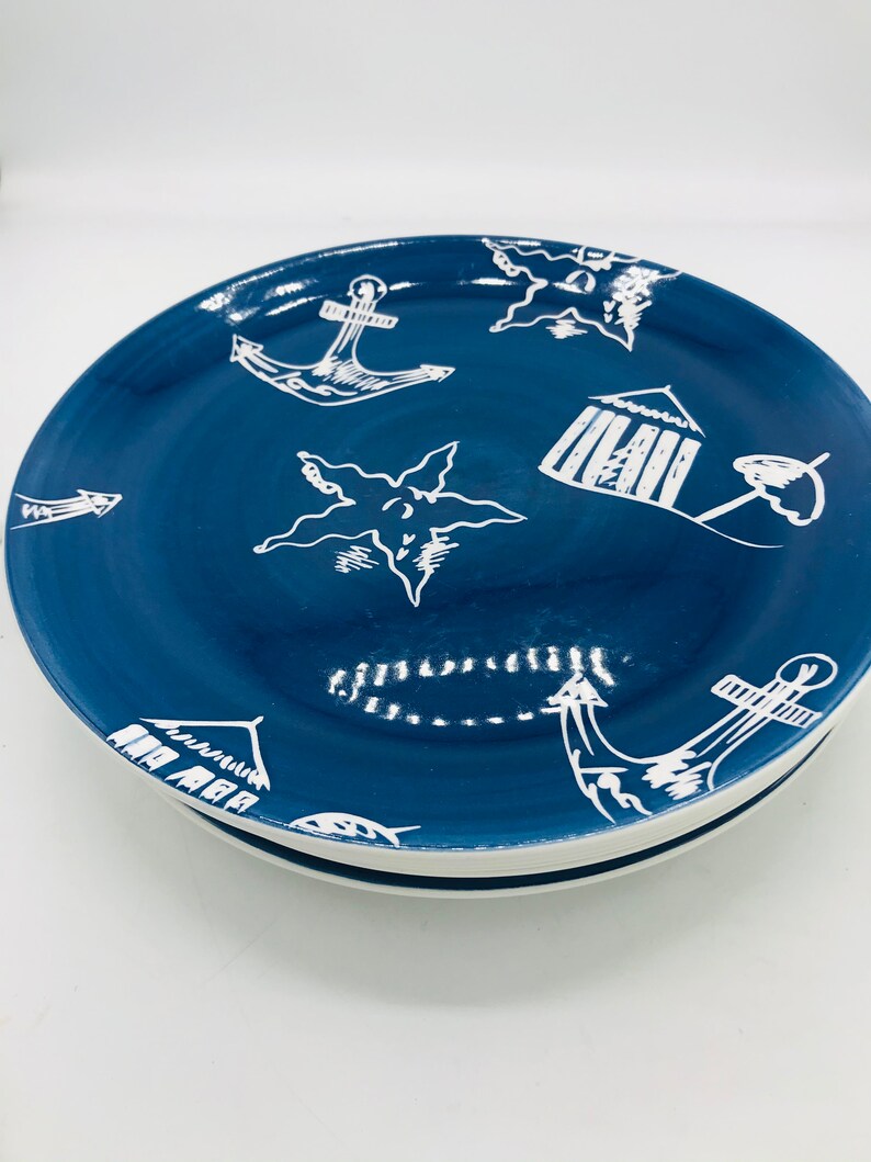 Vintage set of 5 Starbucks Coffee Company Hand Painted Dinner Plates set of five Nautical Star fishes image 2