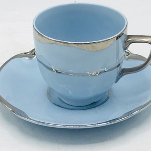 Rare Vintage Johnson Bros "Greydawn" With Silver Trim Demitasse Cup and Saucer Made in England- Nice Condition