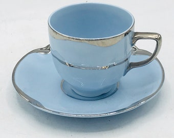 Rare Vintage Johnson Bros "Greydawn" With Silver Trim Demitasse Cup and Saucer Made in England- Nice Condition