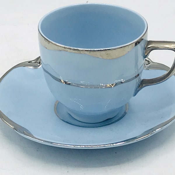 Rare Vintage Johnson Bros "Greydawn" With Silver Trim Demitasse Cup and Saucer Made in England- Nice Condition