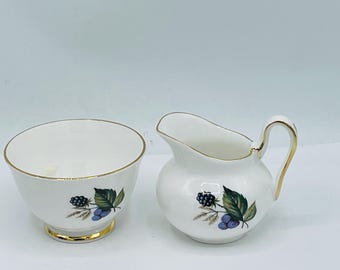 Delphine Bone China Sugar Bowl and Creamer Blue Berries- Chip Free