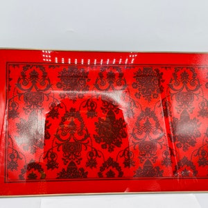 Vintage Glass Brass Handled Dresser Table Tray Red and Black Nordstroms 10 3/4 X 9.5 Asian Style image 4