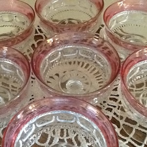 Vintage Set of (9)  Pink  Kings Crown Thumbprint Flash Pink  Sherbert or Fruit Cups