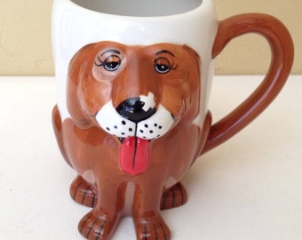 Vintage 3D hand painted Coffee cup/mug features a fun dog or puppy by Gary Patterson