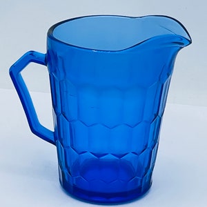 Vintage Adorable cobalt blue honey comb pattern milk pitcher Hazel Atlas image 1