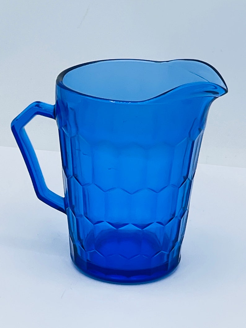 Vintage Adorable cobalt blue honey comb pattern milk pitcher Hazel Atlas image 1